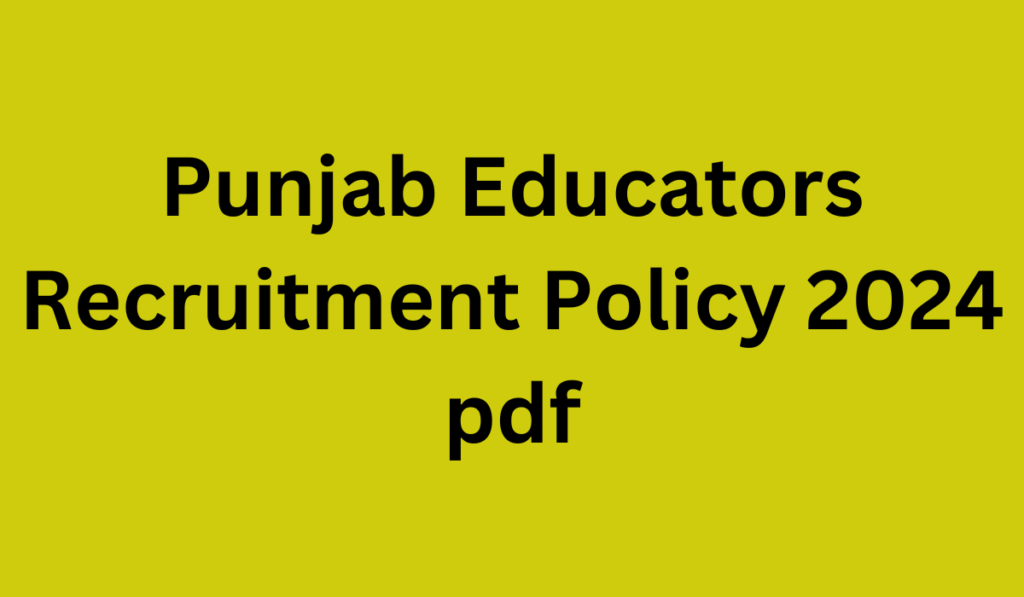 Punjab Educators Recruitment Policy 2024 pdf