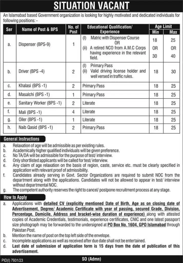 Public Sector Islamabad Jobs 2024 | Islamabad Latest Jobs 2024,