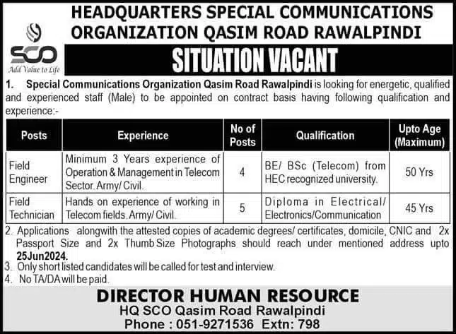 Special Communication Organization SCO Jobs 2024